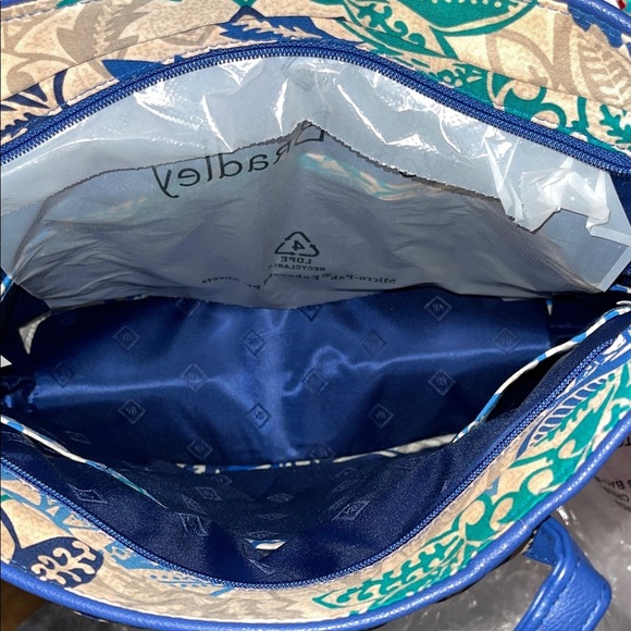 Vera Bradley Floral Blue and Green Small Trimmed Vera Tote Bag Santiago - Picture 9 of 9